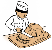 Dessin charcutier coupant du jambon